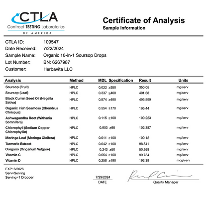 100% Organic 10-in-1 Soursop Extract Drops